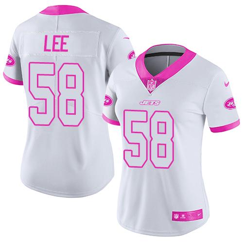 Nike Jets #58 Darron Lee White/Pink Women's Stitched NFL Limited Rush Fashion Jersey